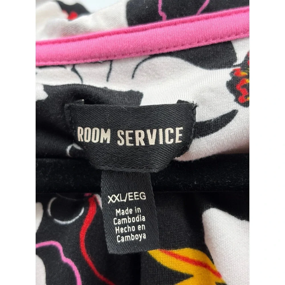 Room Service Pajama Set Shawl Collar Black Floral, Super Soft, Women's Size XXL